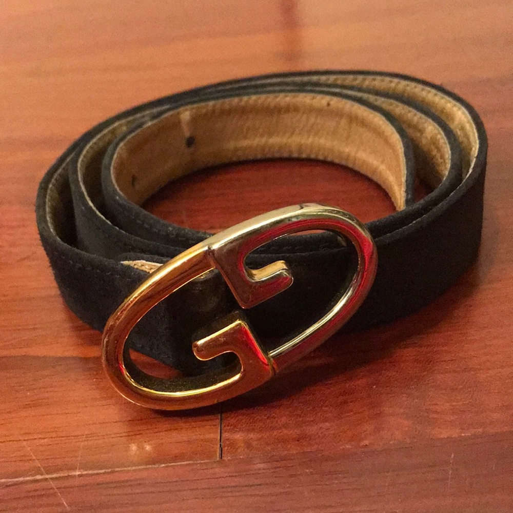 Vintage Black Gucci Belt gold and silver buckle